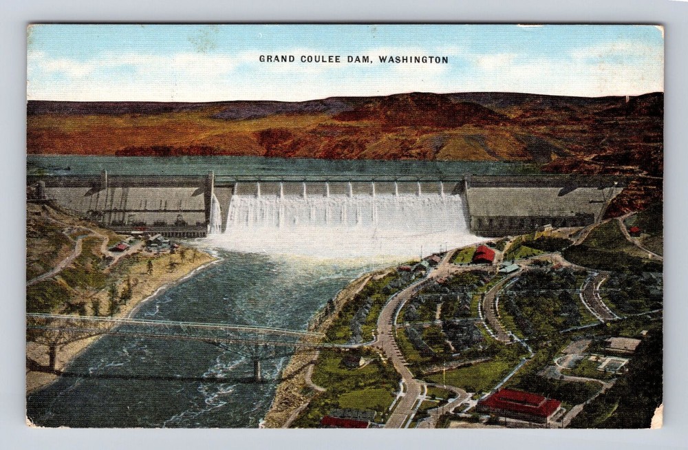 Grand Coulee Dam WA-Washington, Columbia Basin, Spillway, Vintage Postcard