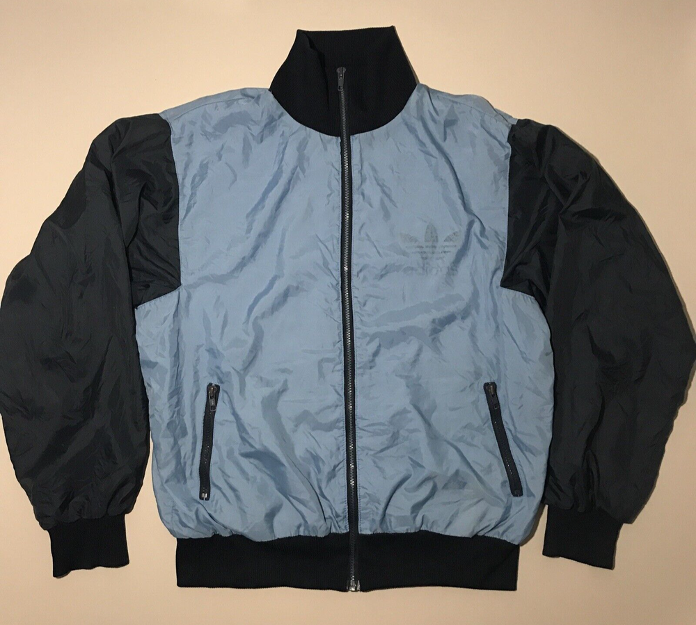 Vintage 1980s Adidas Blue Navy Bomber Jacket Size XXL Track Top VGC Pre-Owned
