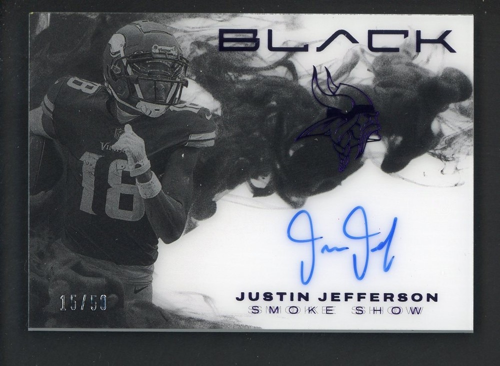 2023 Panini Black Smoke Show Purple Justin Jefferson ON CARD AUTO 15/50PROBSTEIN is actively accepting consignments !!