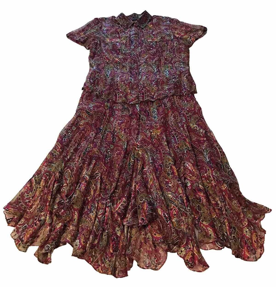 Dana Buchman Petite Silk Skirt Set Size 14P Spring Midi Paisley Handkerchief