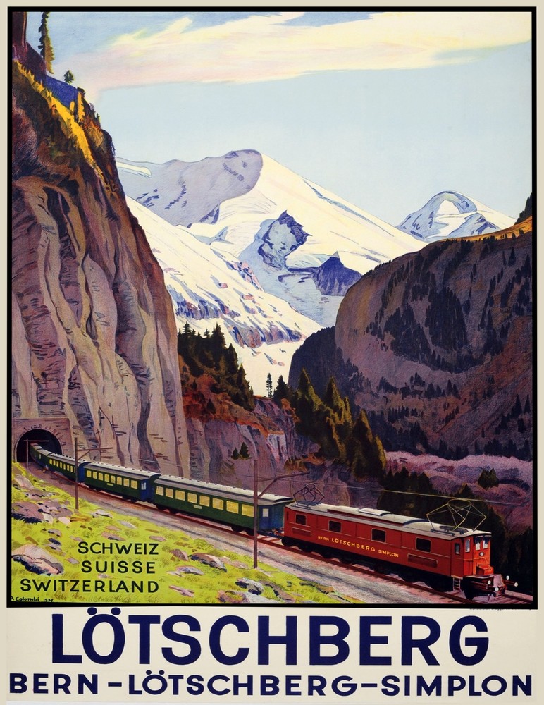 Decoration Poster.Home room art.Interior design.L_tschberg Tunnel train.7151