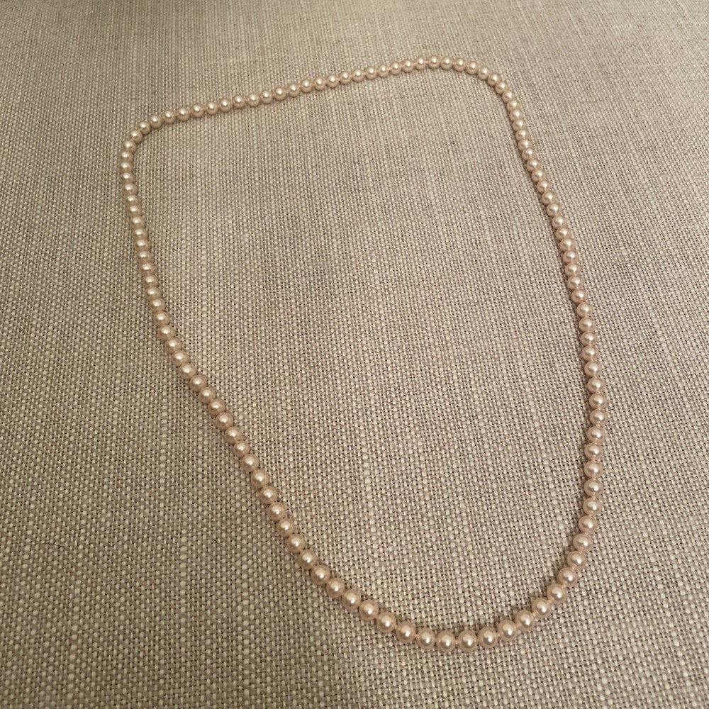 Vintage Ivory Opera Hand Knotted Faux Pearl GLASS Beaded Necklace Classic