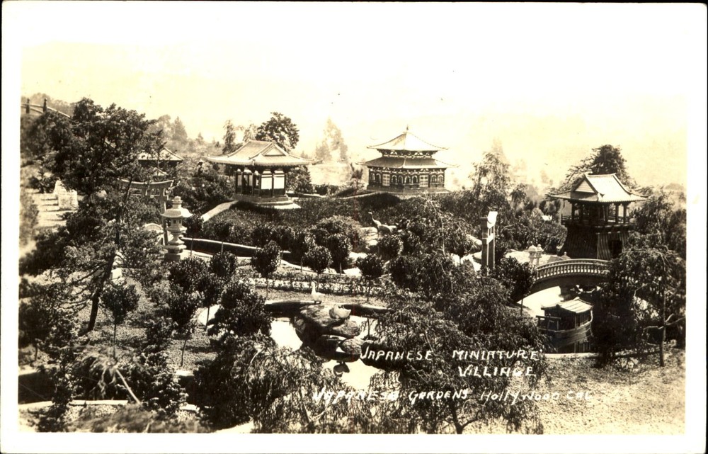 Japanese Miniature Village Gardens ~ Hollywood California ~ RPPC real photo