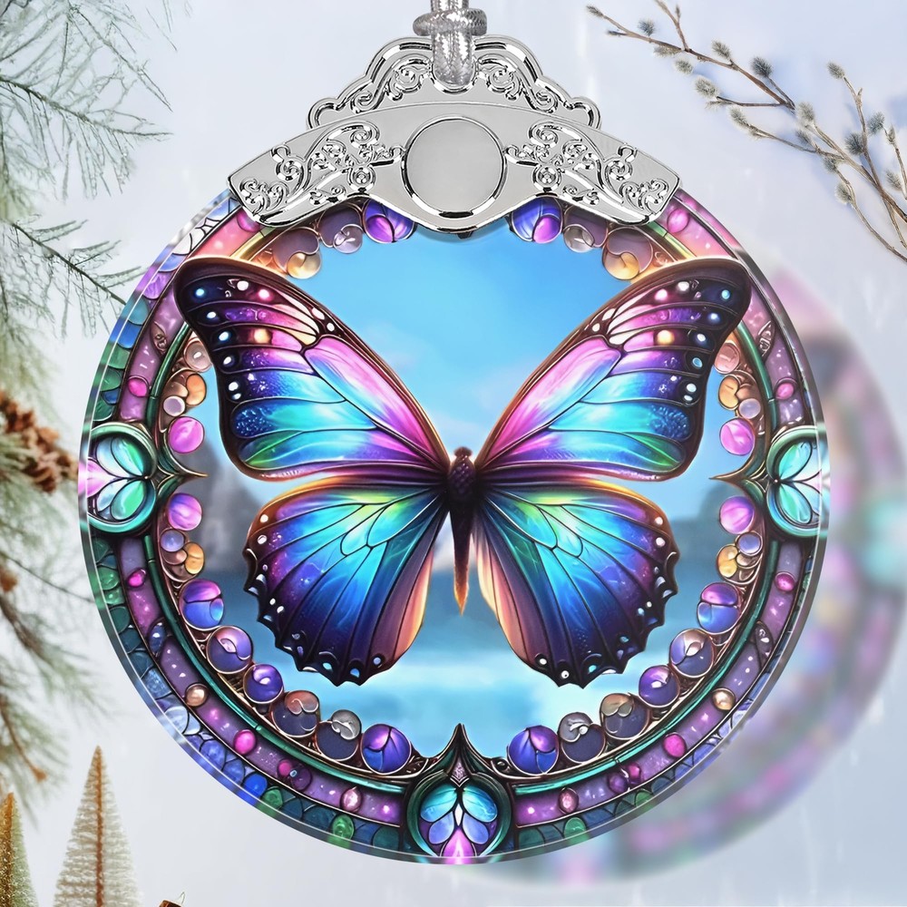 Christmas Ornament - Stained Glass Butterfly Ornament - Christmas Home Decor ...