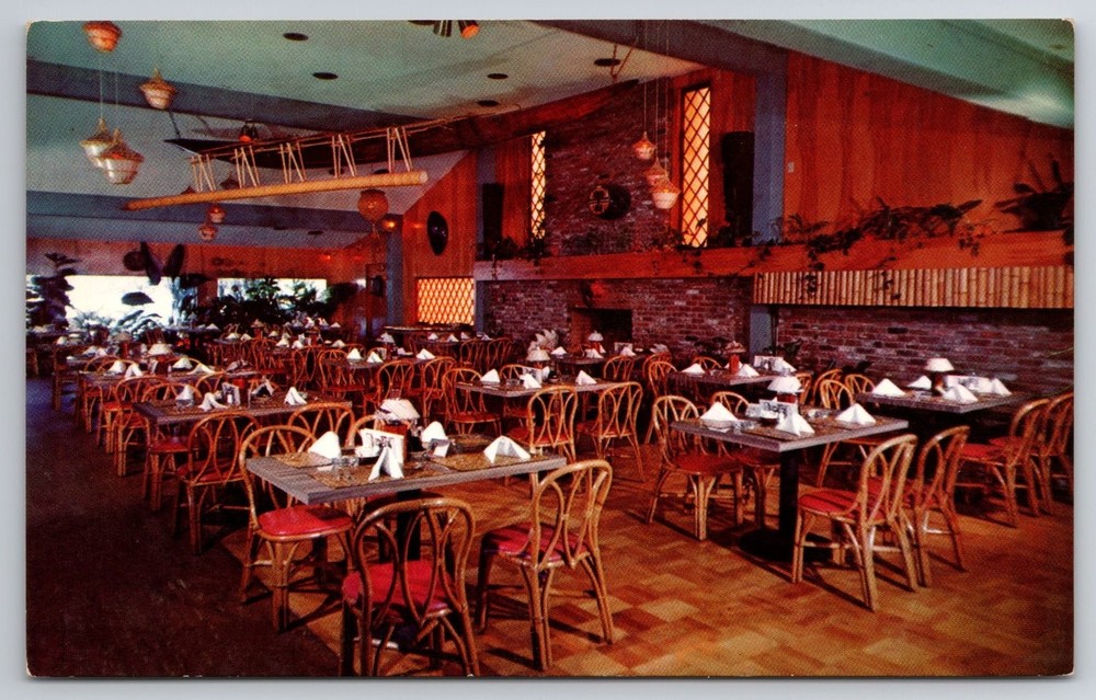 Vintage Coral Reef Restaurant Sacramento Tiki Outrigger Room Postcard