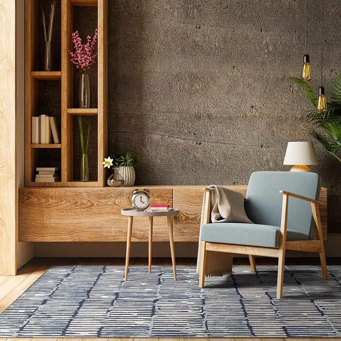 Hand Tufted Wool Area Rug | Modern Blue White Geometric Abstract Carpet | Handma