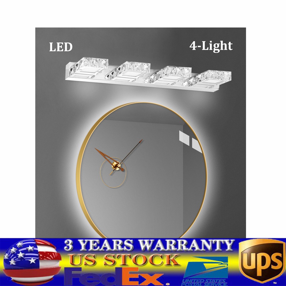 Modern LED 4-Light Bathroom Vanity Fixture with Crystal Accents for Over Mirror Lighting
