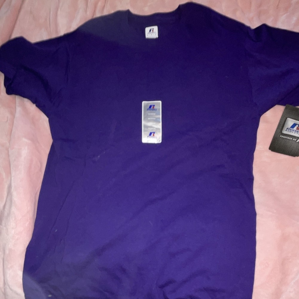 Russell Athletic Mens Purple Short Sleeve Crew Neck Cotton Logo T-Shirt size M