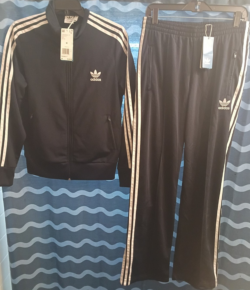 adidas Men's Tracksuit Set Navy & White Striped Jacket Pants Zip Size M