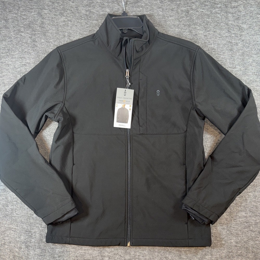 Free Country Mens Softshell Wind Water Resistant Jacket Black Sz Small NEW