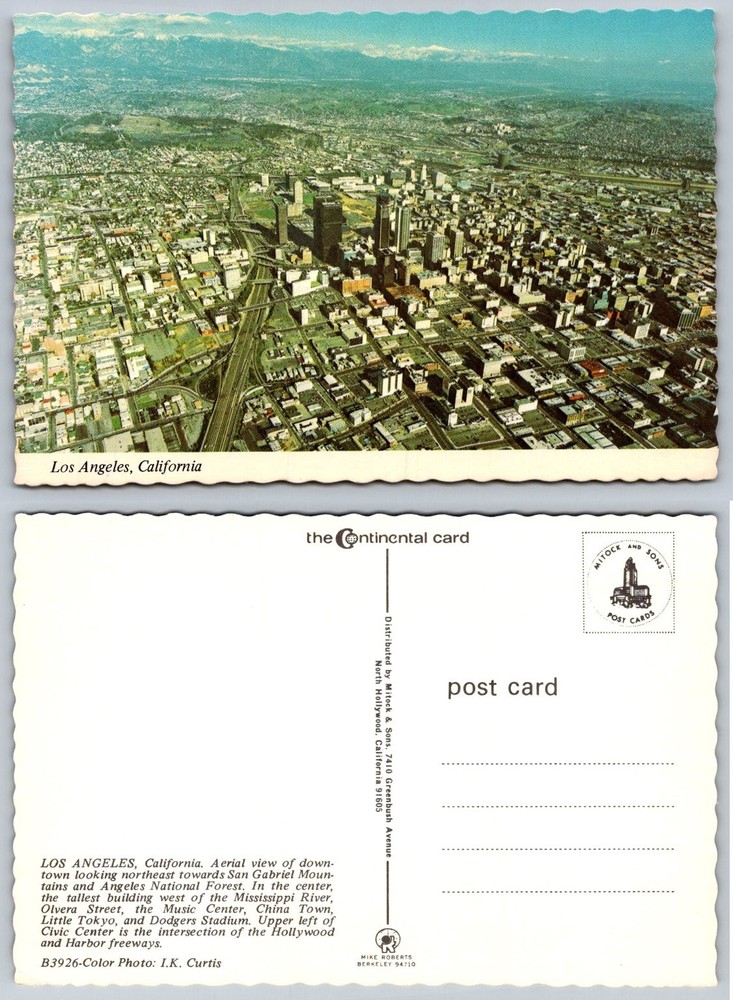 Vintage Los Angeles Aerial View Postcard Downtown LA Freeways Mountains