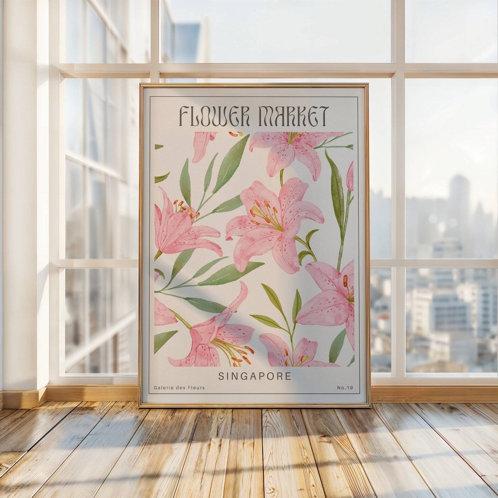 Flower Market Singapore Poster Vintage Botanical Wall Art Retro Flower Market