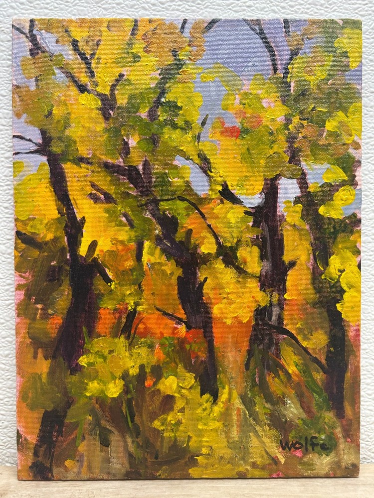 Vintage Fine Art Authentic Oil Painting Fall In The Woods Signed By Mary Wolfe