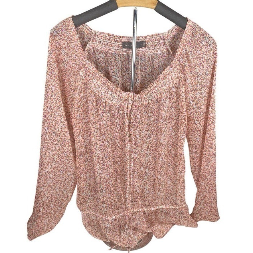Off Shoulder Pink Floral Peasant Blouse Cottagecore Boho Women's Small