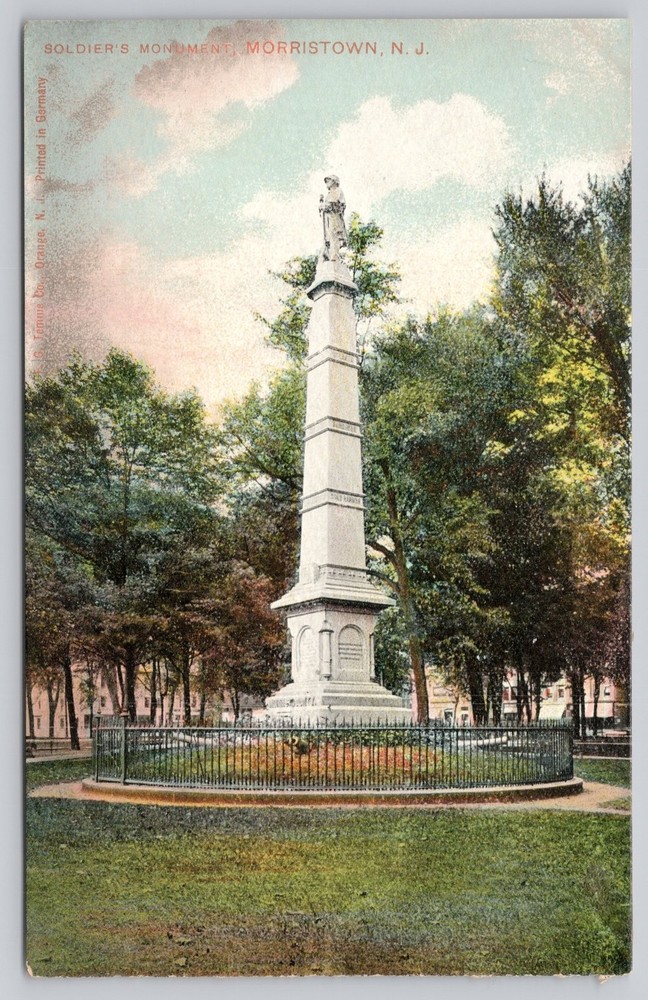 Vintage Soldier's Monument Morristown NJ Postcard Printed Germany c.1910