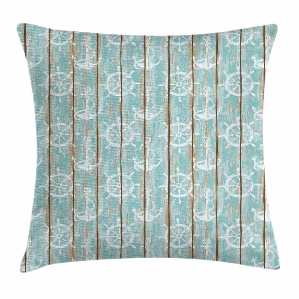 20-Inch Nautical Wood Design Marine Element Square Pillow Cushion Case Cover
