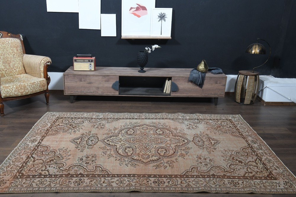 6x9 ft, Minimalist, Turkish Area Rug, Vintage Rug, Faded Orange, Washable, Star