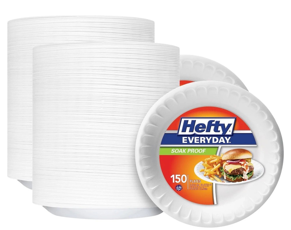 (2 Pack)  Everyday Soak-Proof Foam Plates, White, 9 Inch, 150 Count