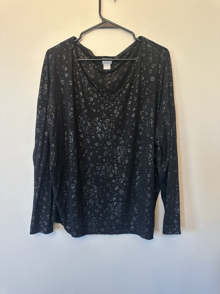 Chico's women's long-sleeve top in black with an animal print design Size 3=XL