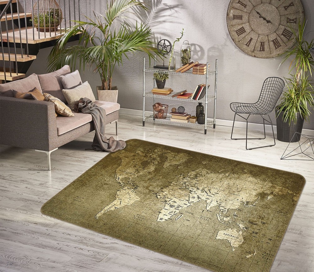 3D Retro Metal World Map Non-Slip Rug Mat Elegant Carpet Romy 348BNO