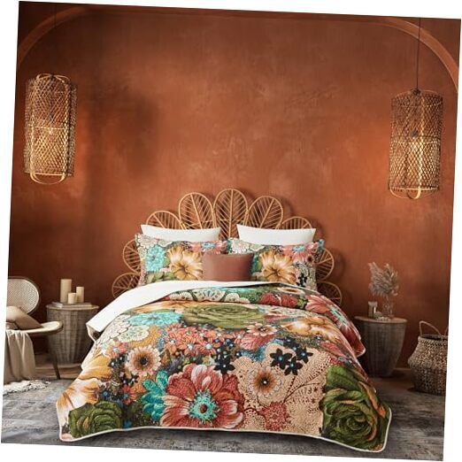 3 Piece Boho Floral Quilt King-96