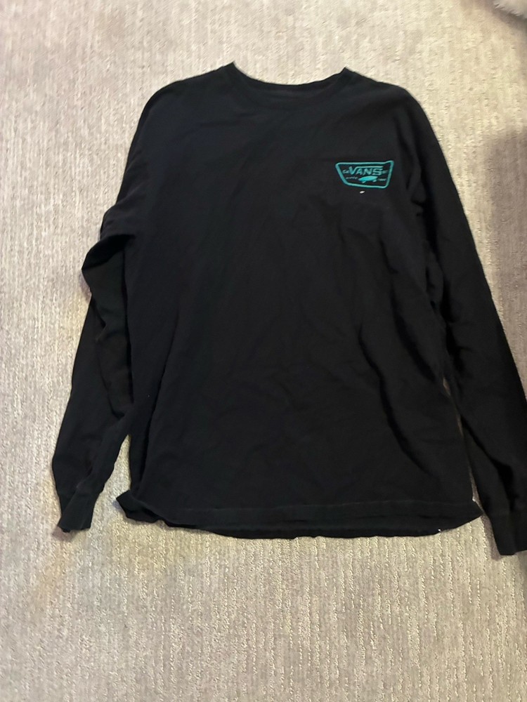 VANS Men's Black Cotton Long Sleeve Logo Graphic Print Crew Neck T-Shirt