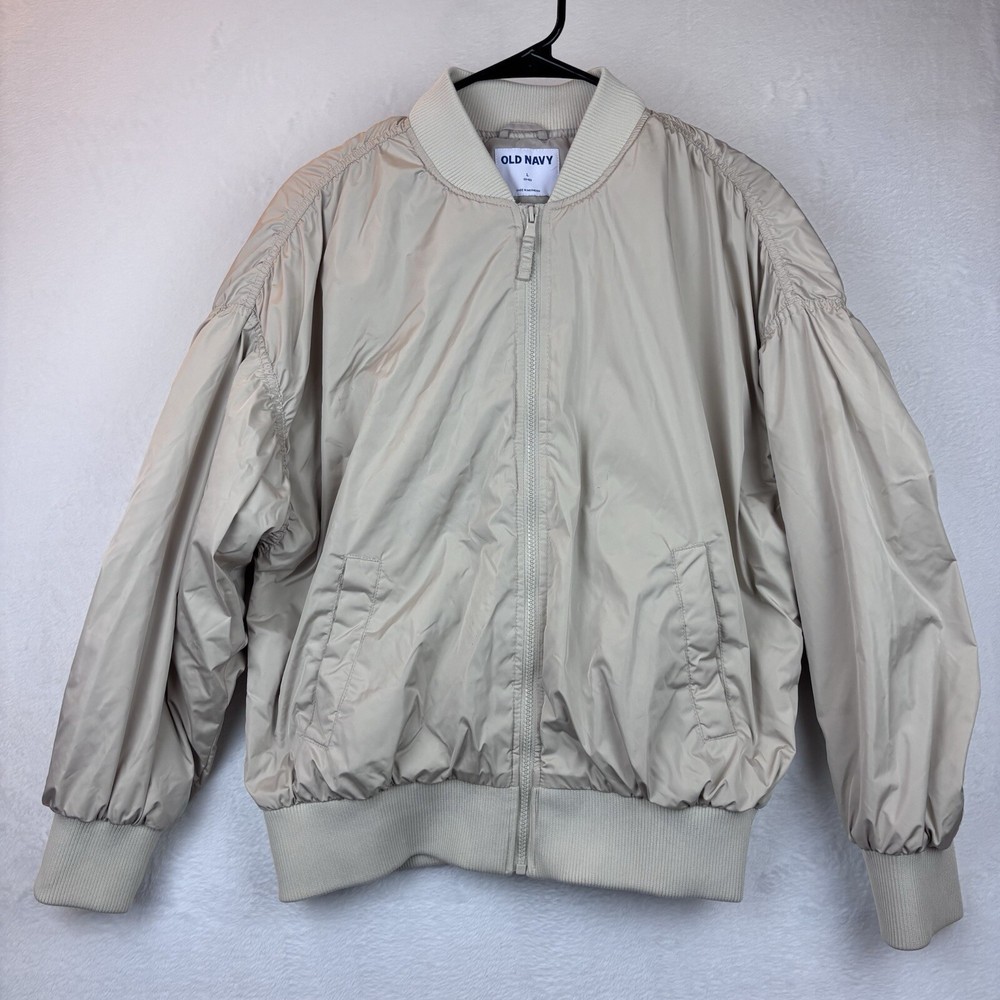 Old Navy Cream Bomber Jacket Women's Size L Large Good Preowned Condition