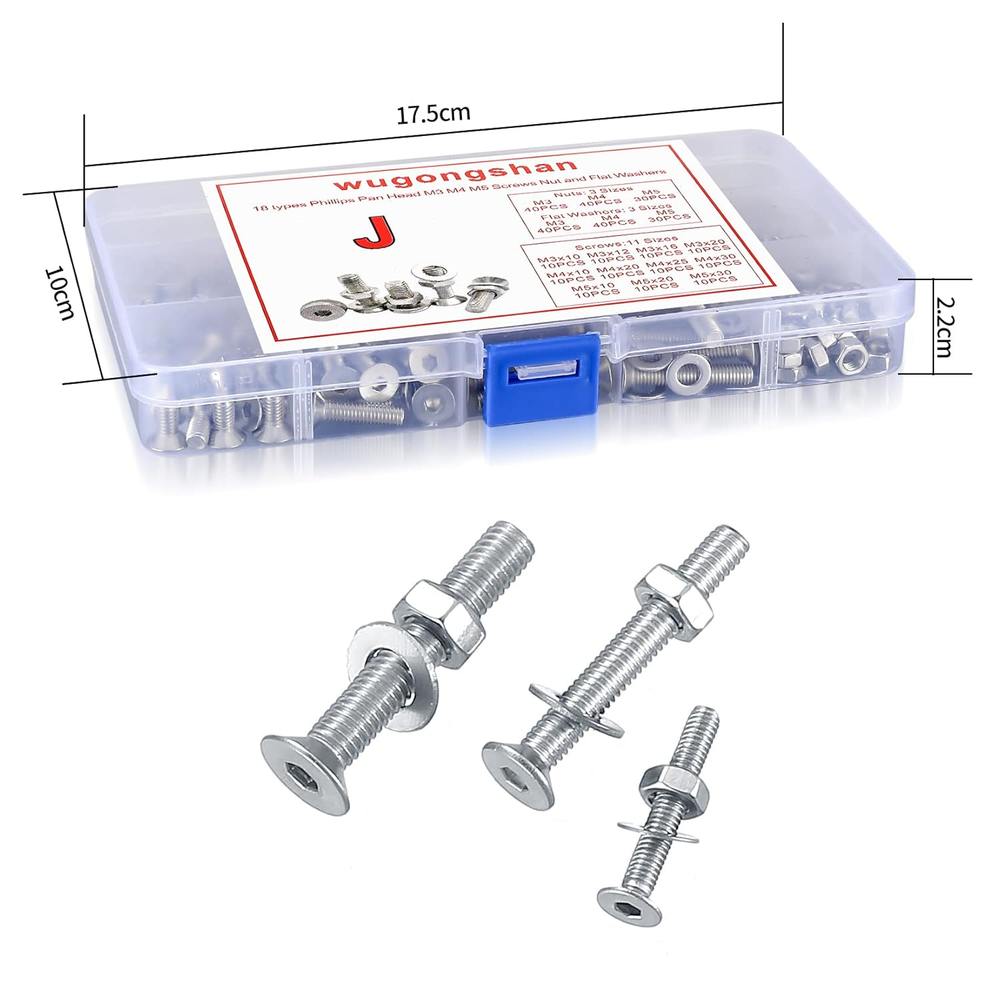 330 Pcs Countersunk Hex Socket Screws Bolts Nuts Washers Assortment Kit