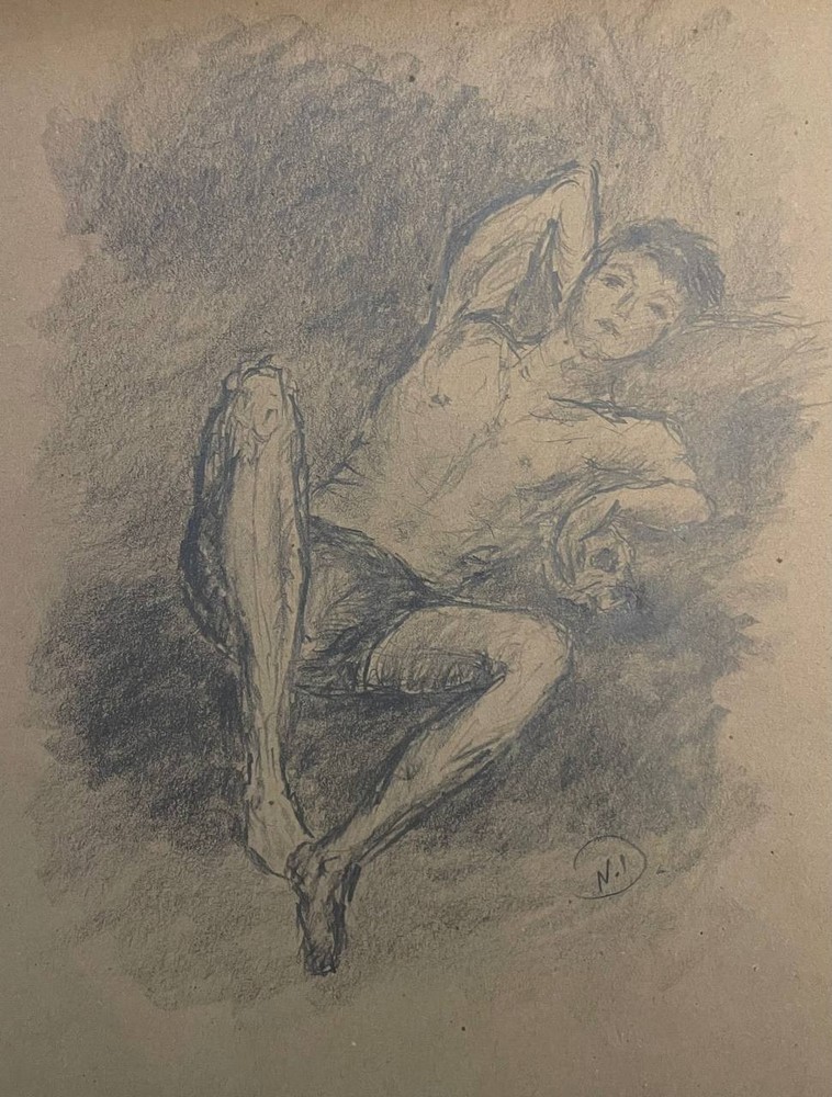 art 369 Original figurative nude man sketch Pencil Paper  11.8x8.3 in (21x30 cm)