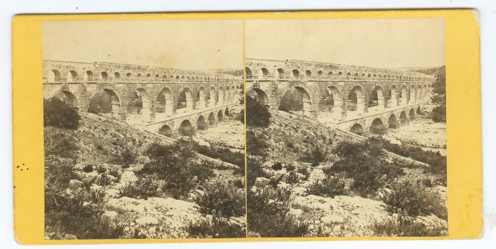 B2704~ FRANCE – 1860’s Pont du Gard Stereoview – by Jean Andrieu, Paris