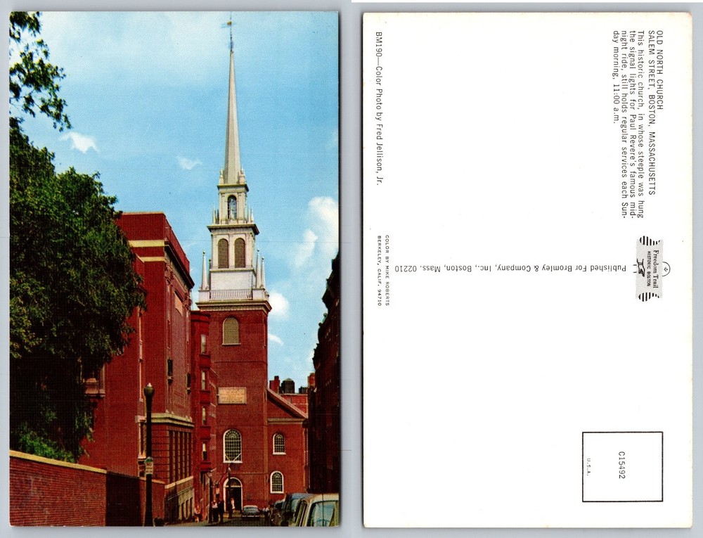 Old North Church Boston MA Postcard - Paul Revere's Ride Landmark