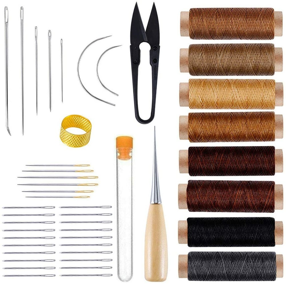 Leather Repair Kit Craft Tools Hand Sewing Needles Drilling Awl Waxed Thread Set