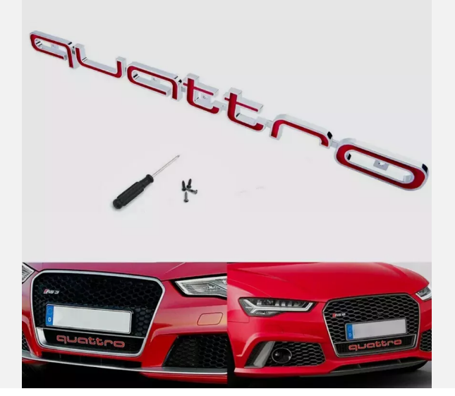 For Audi Quattro Hood Lower Grille Emblem Front Bonnet Badge Decal Silver RED
