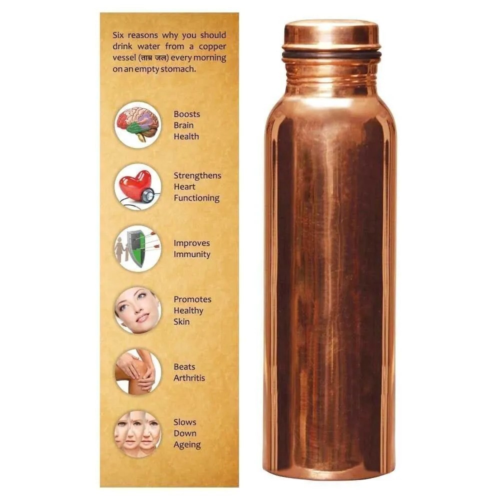 Pure Copper Water Bottle For Ayurveda Health Benefits Leak Proof FREE SHIP