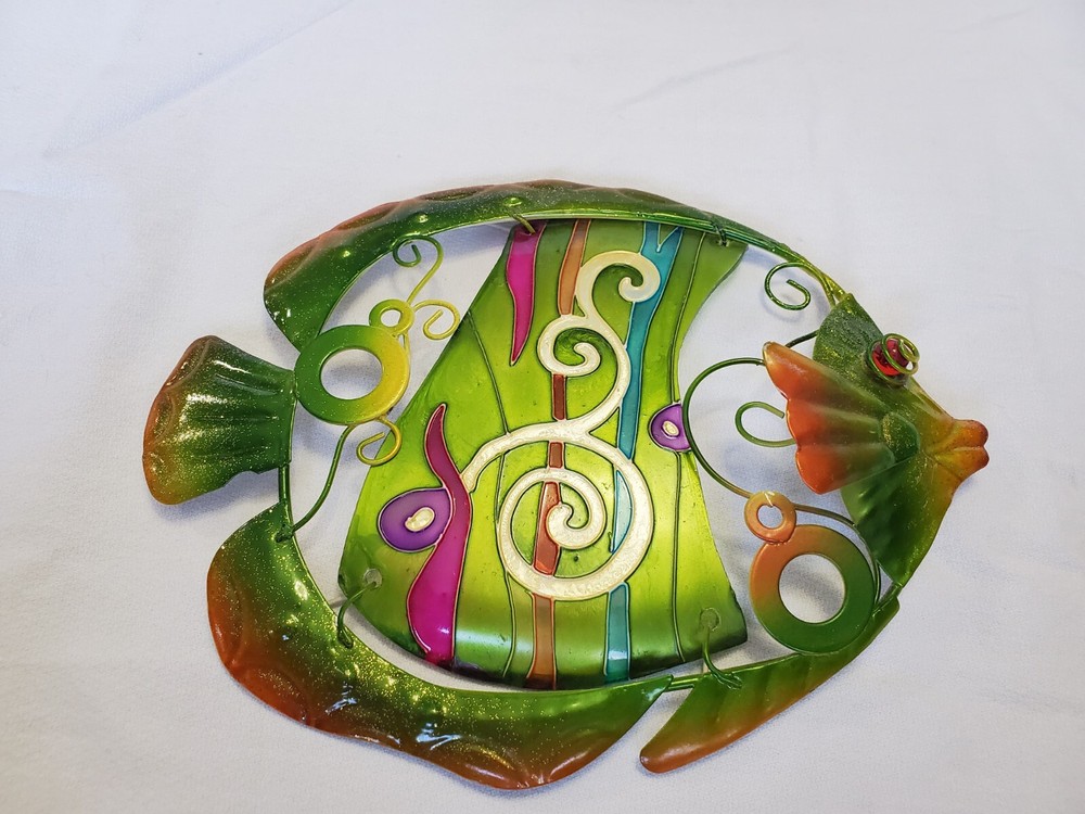 Fish Wall Art, Green Metal & Glass