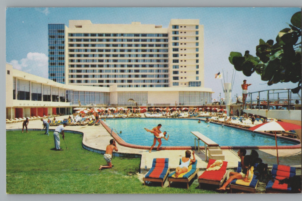 Florida Miami Beach Hotel Deauville Swimming Pool Chrome Postcard