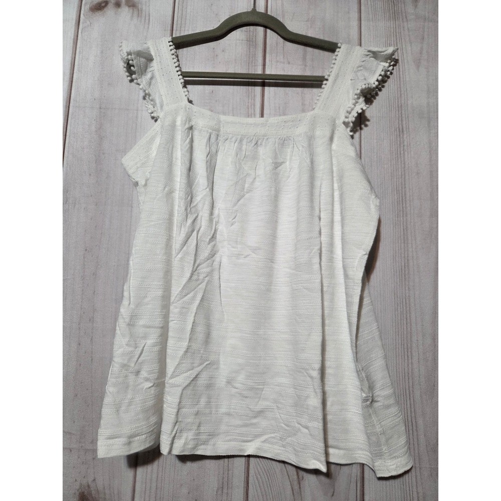 Style & Co Womens XL White Textured Ruffle Pom Pom Trim Tank Top Blouse NWT
