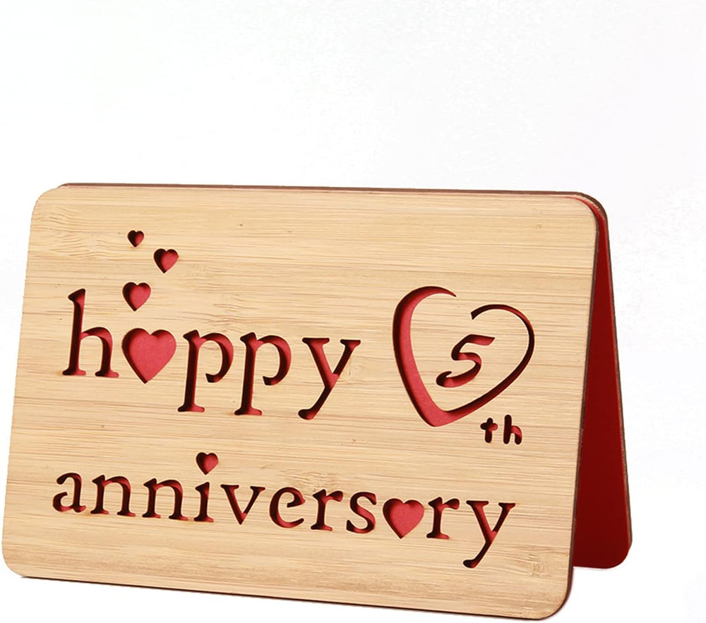 Wooden 5Th Anniversary Card,Handmade 5 Years Wedding Anniversary Greeting