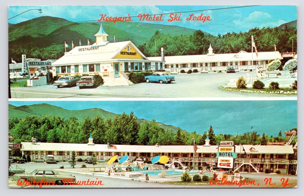 Keegan's Motel Ski Lodge Whiteface Mts Wilmington New York NY Postcard 1960s