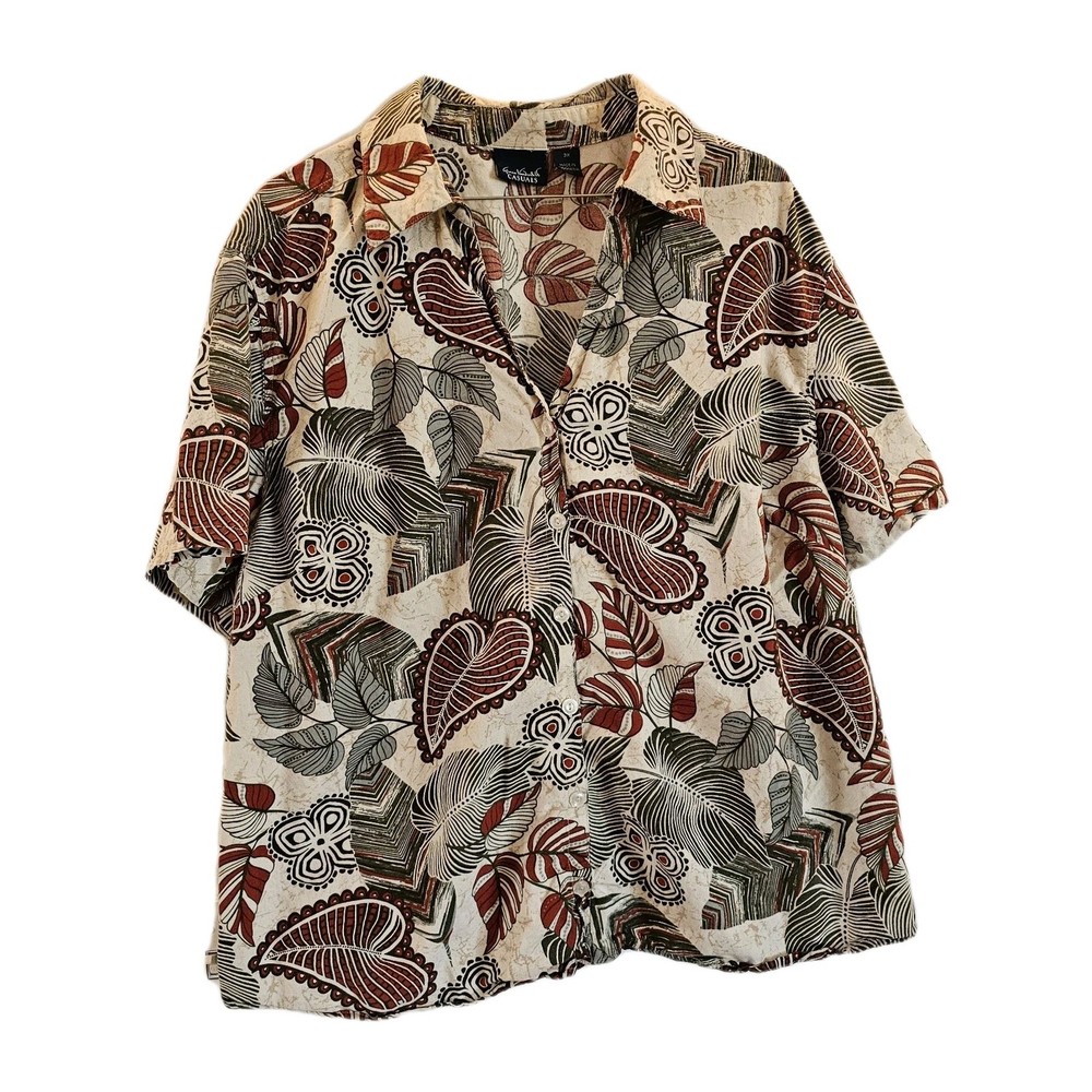 Gloria Vanderbilt Women Button Up Blouse 3X Multicolor Tropical Paisley top