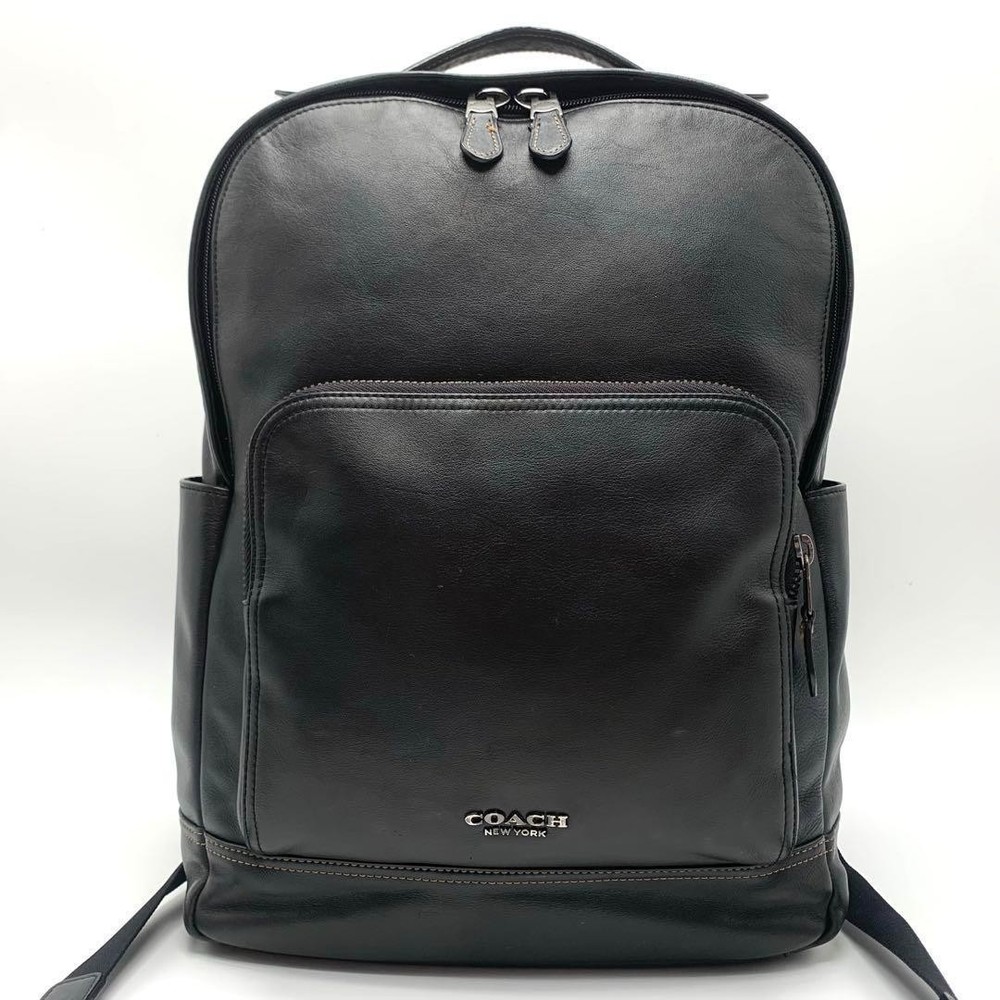 Coach Graham All-Leather 2-Room Backpack A4 Black Unisex Used