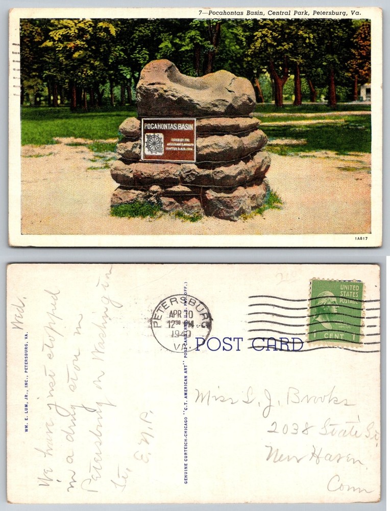 Pocahontas Basin Central Park Petersburg VA 1940 Postcard Curteich