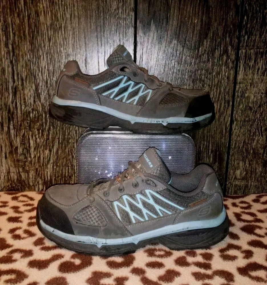 SKECHERS Safety Toe Work Shoes Women's 7 Gray Relaxed Fit Slip Resistant- ASTM