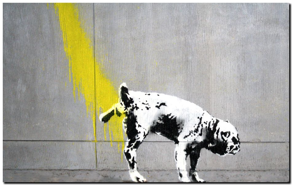 BANKSY STREET ART *FRAMED* CANVAS PRINT Dog pee wall 18x12