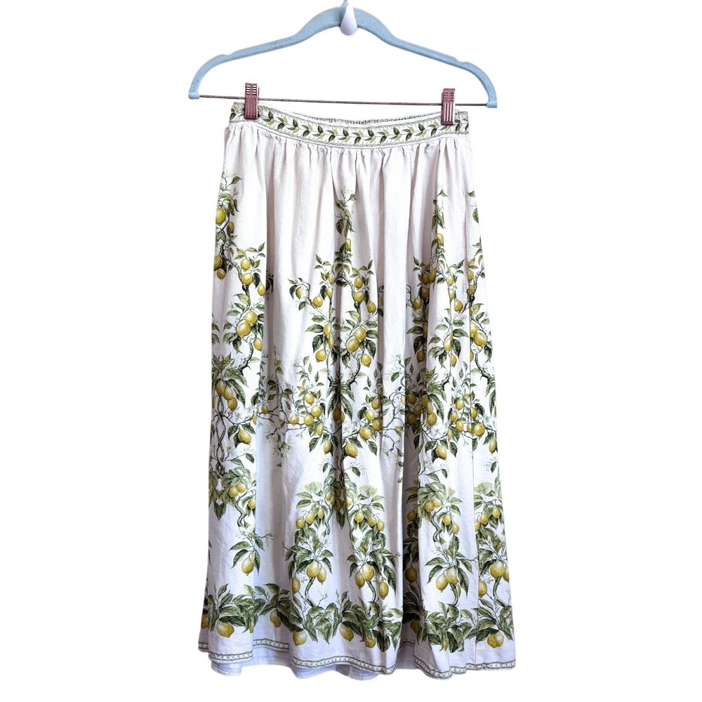 Max Studio Fruit Lemon Print Linen Blend Midi Maxi Skirt XS Tropical Cottage