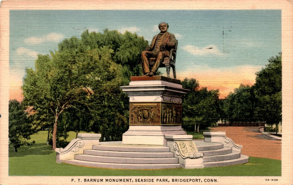 P. T. BARNUM MONUMENT, SEASIDE PARK, BRIDGEPORT, CON Postcard
