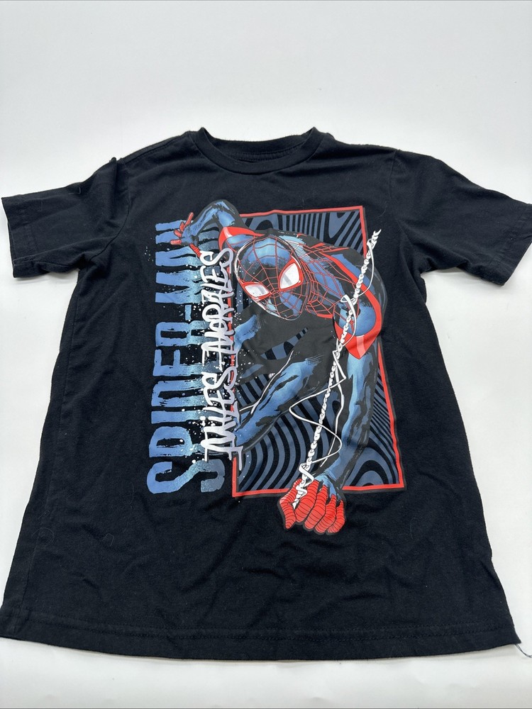 Marvel Spiderman Miles Morales T-Shirt Youth Boy Small Graphic Print Black#28983