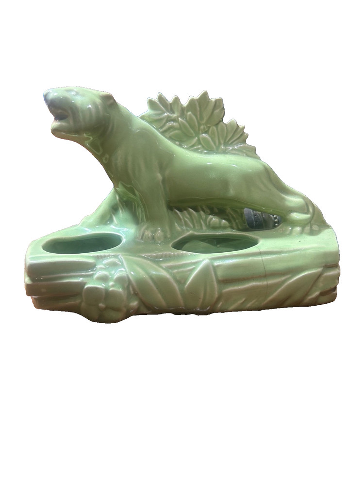 TV Planter Lamp MCM Lime Green Tiger Ceramic Working Vintage