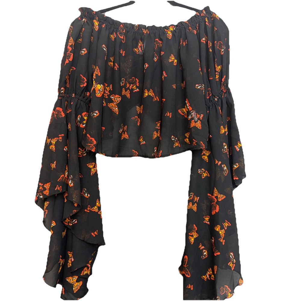 Live 4 Truth Butterfly Crop Top Wms S  Sheer Bell Sleeve Fairycore Whimsy Y2K