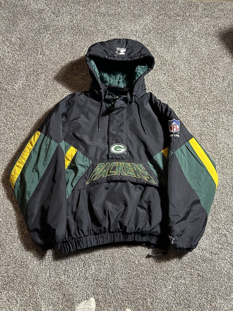 Vintage 90s Green Bay Packers NFL Starter Jacket Men XL Green Hooded Pro Line